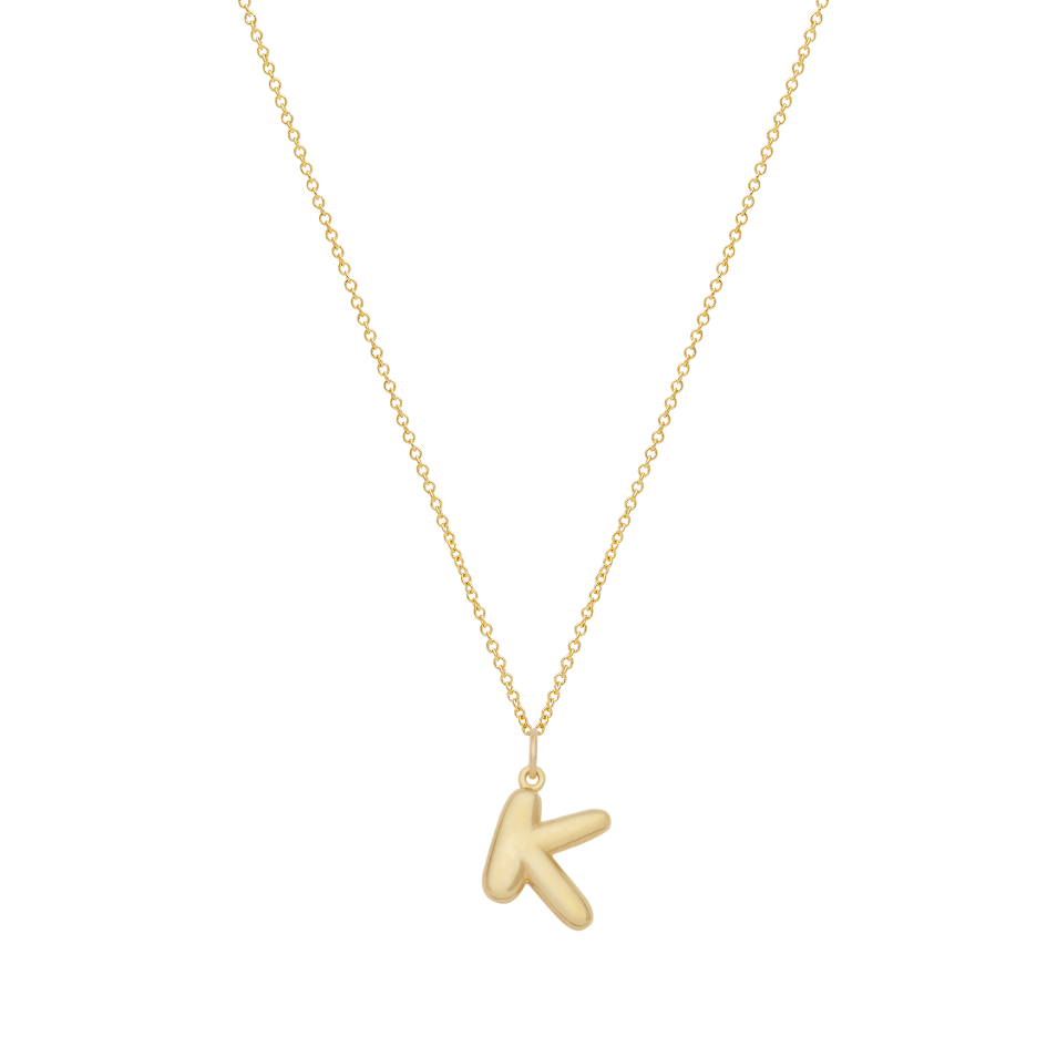 Bubble Letter Necklace with Birthstone - Gold