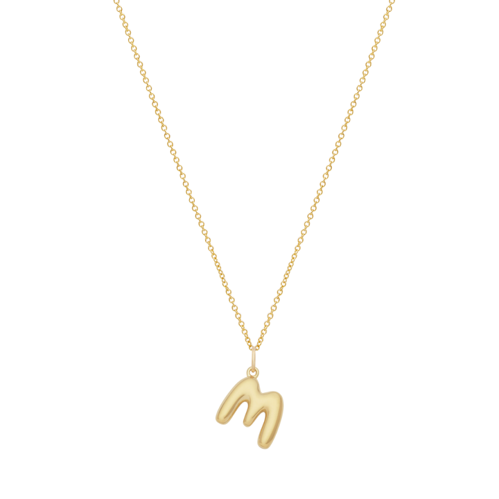 Bubble Letter Necklace with Birthstone - Gold