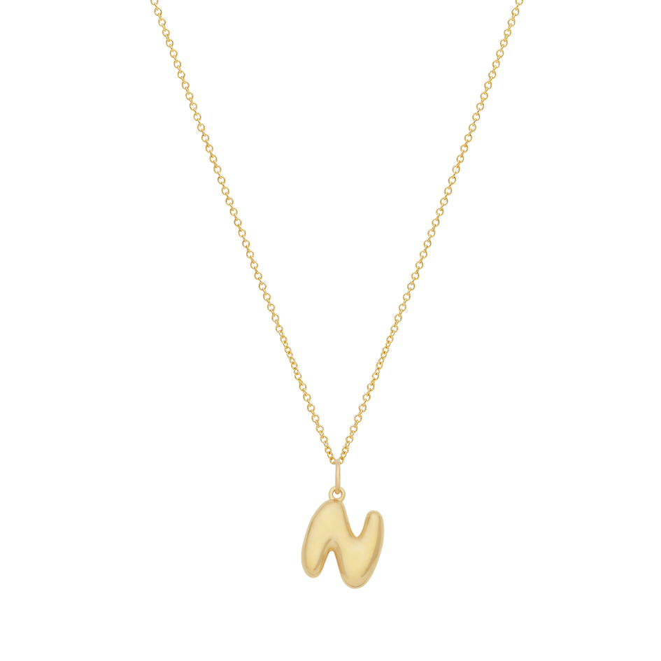 Bubble Letter Necklace with Birthstone - Gold