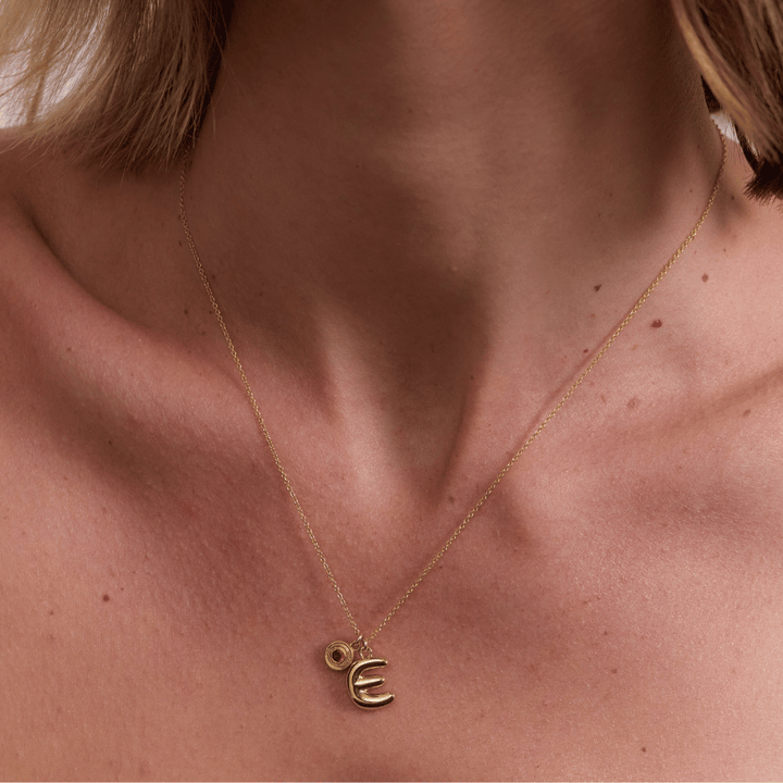 Bubble Letter Necklace with Birthstone - Gold
