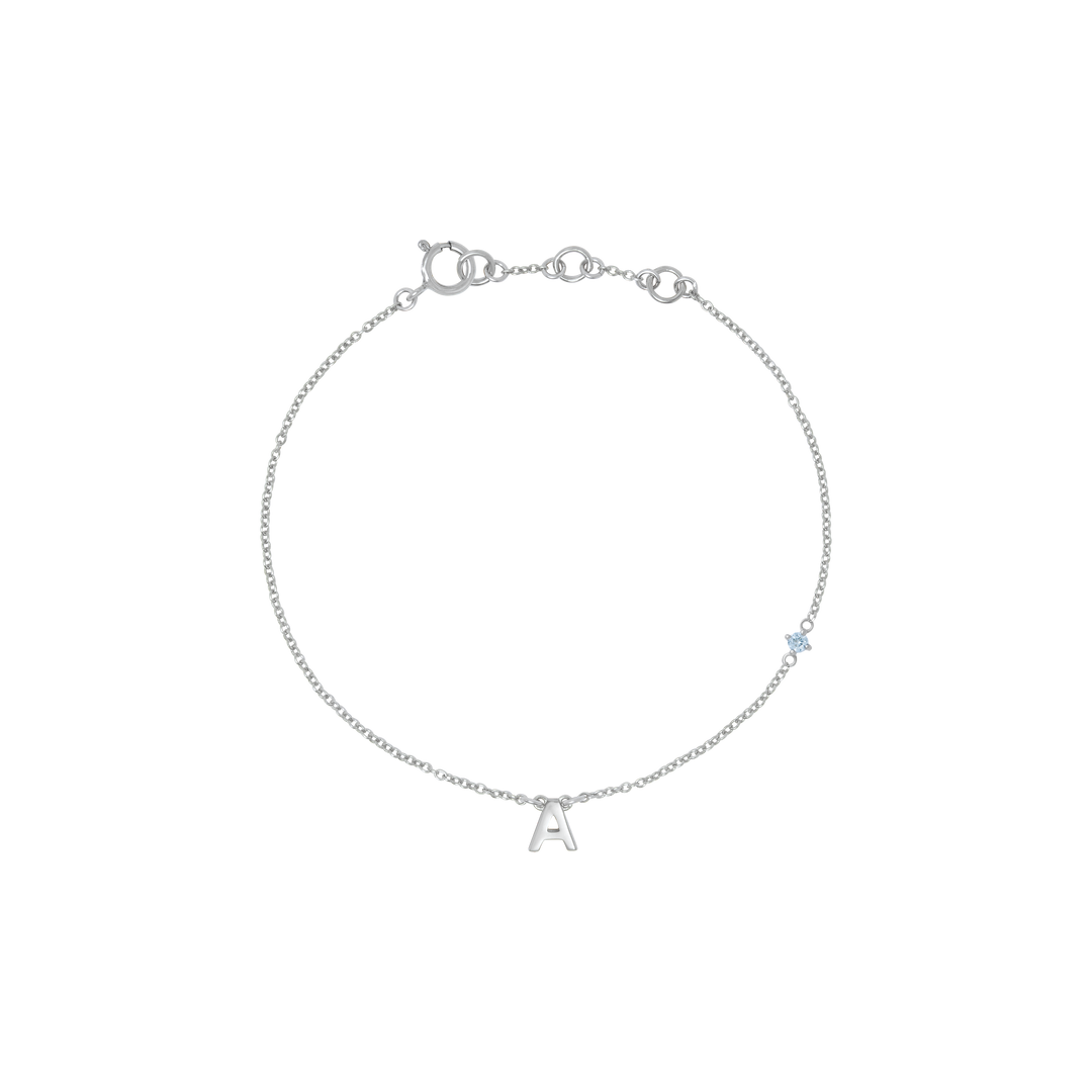 Initial Bracelet with Birthstone - Silver