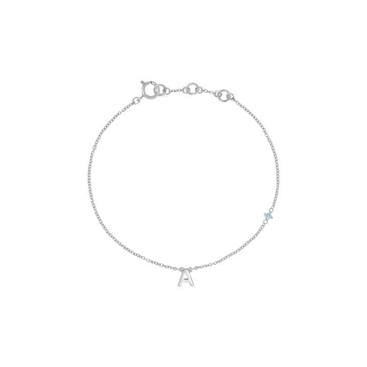 Initial Bracelet with Birthstone - Silver