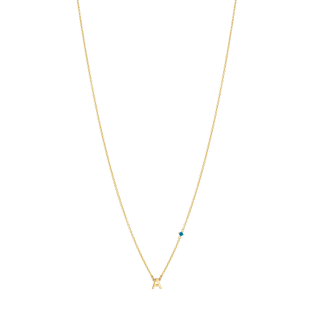Initial Necklace with Birthstone - Gold