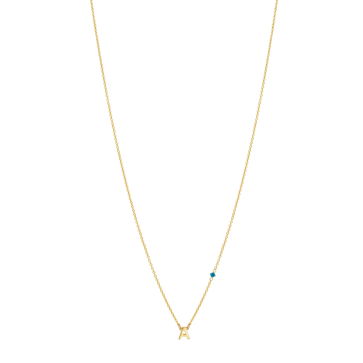 Initial Necklace with Birthstone - Gold