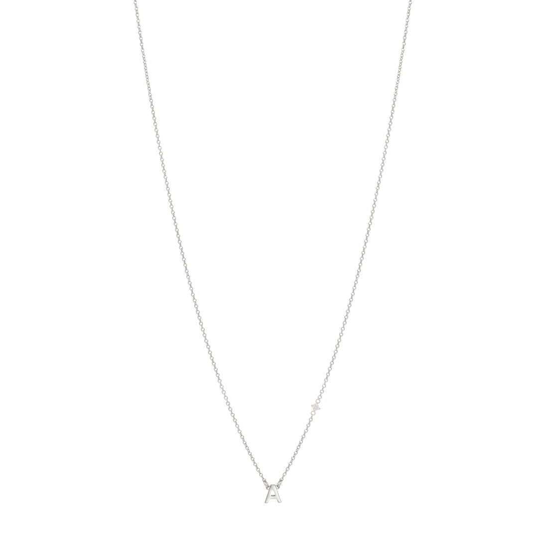 Initial Necklace with Birthstone - Silver