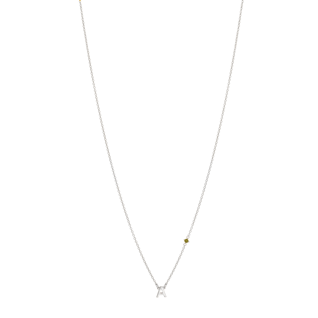 Initial Necklace with Birthstone - Silver