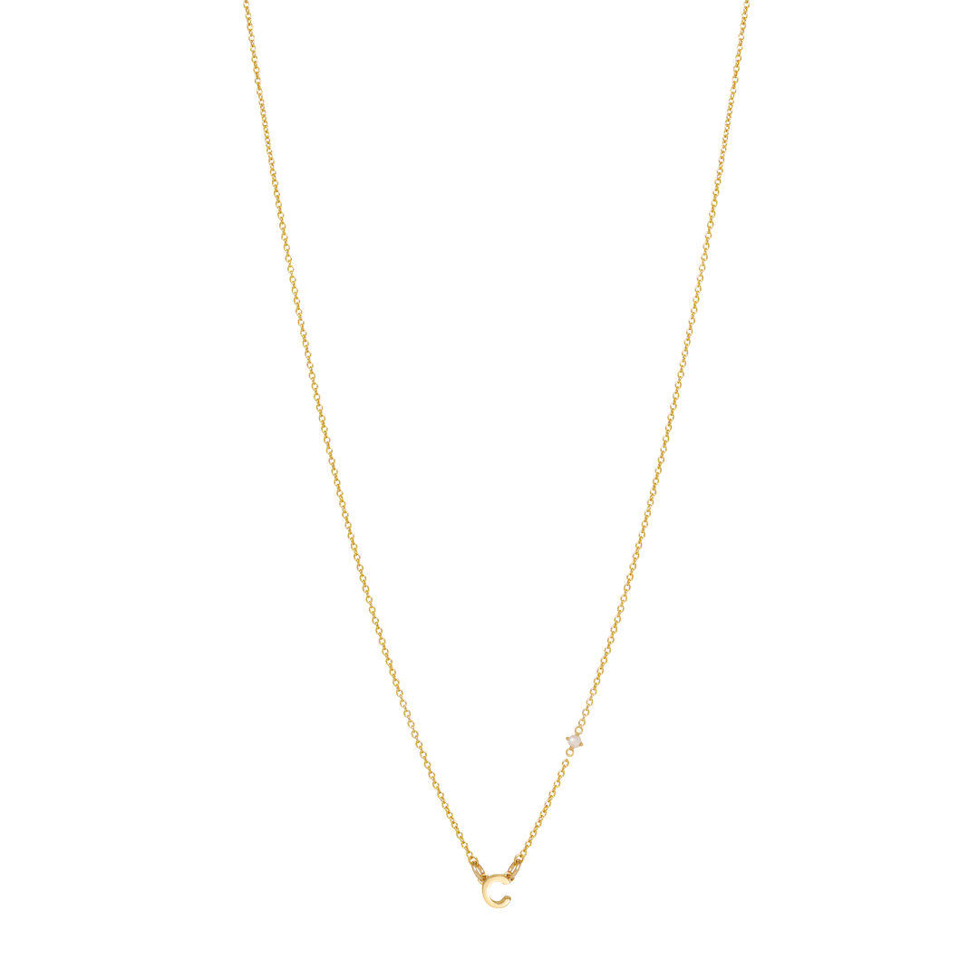 Initial Necklace with Birthstone - Gold