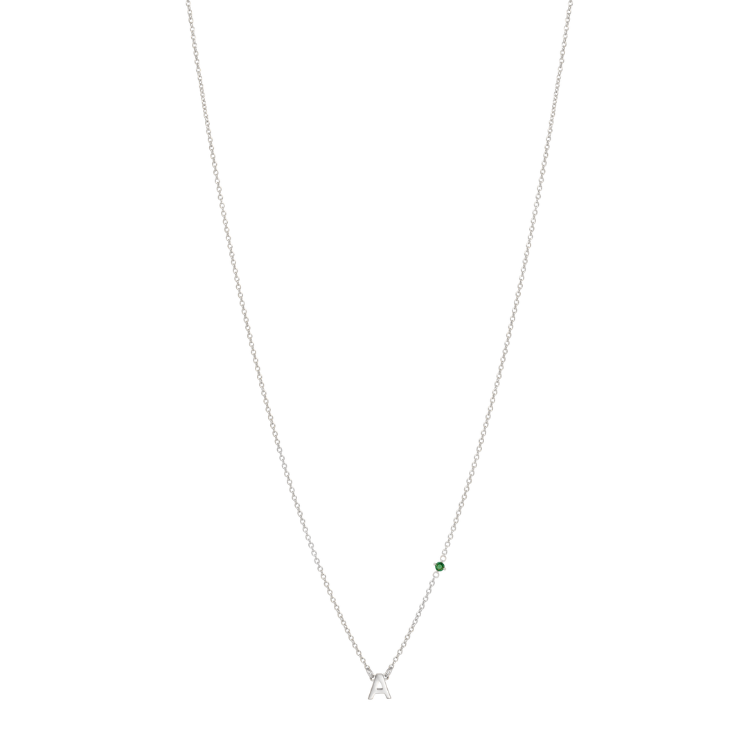 Initial Necklace with Birthstone - Silver
