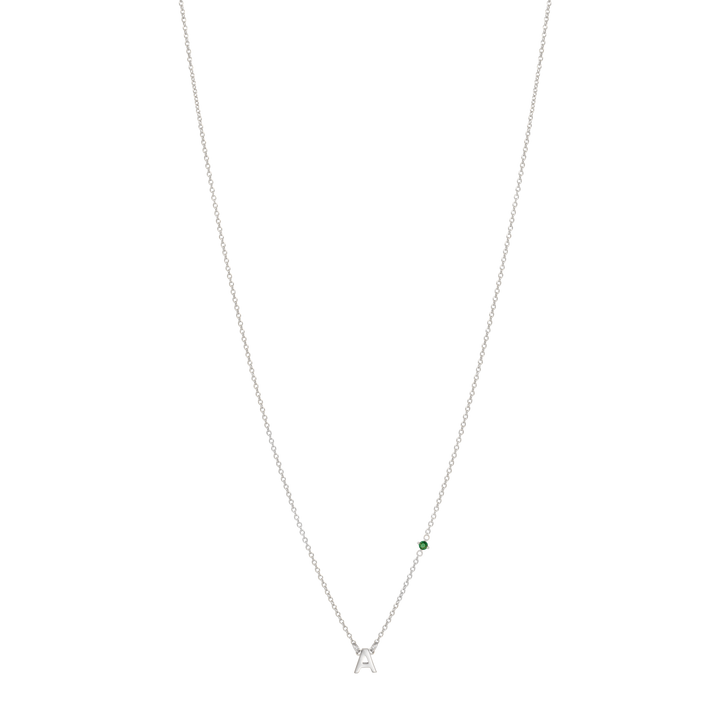 Initial Necklace with Birthstone - Silver