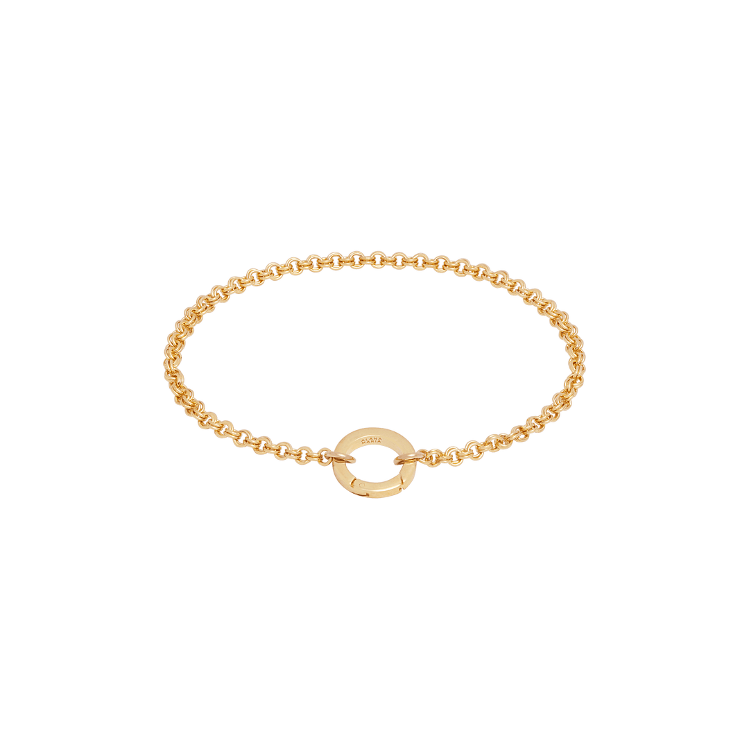 Double Link Rolo Bracelet with Round Push Clasp - Gold