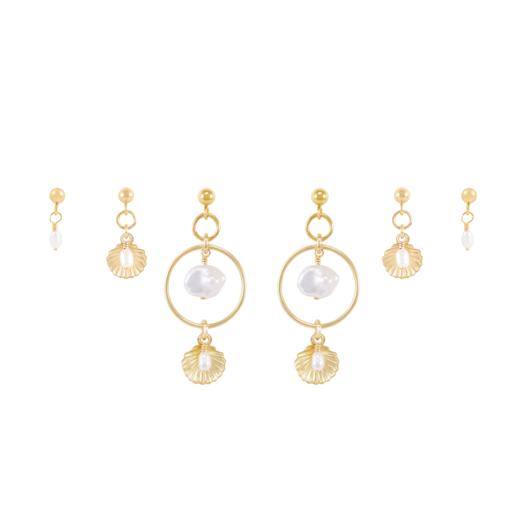 Ocean Trio Earring Stack  - Gold
